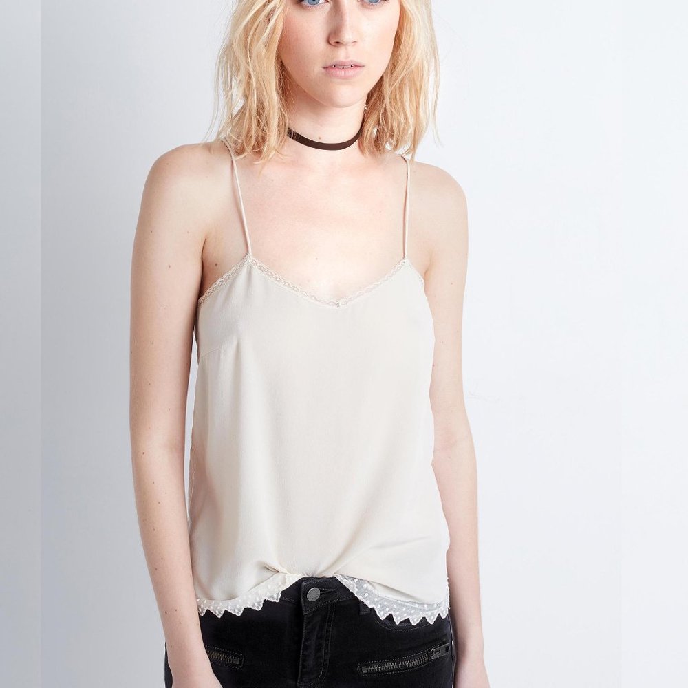 NWT - ZADIG & VOLTAIRE Camel Lace Trim Tank - L